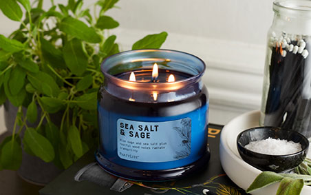 Pot à Bougie Partylite 3 Mèches - Parfum Sea Salt & Sage (Sel Marin Et Sauge)